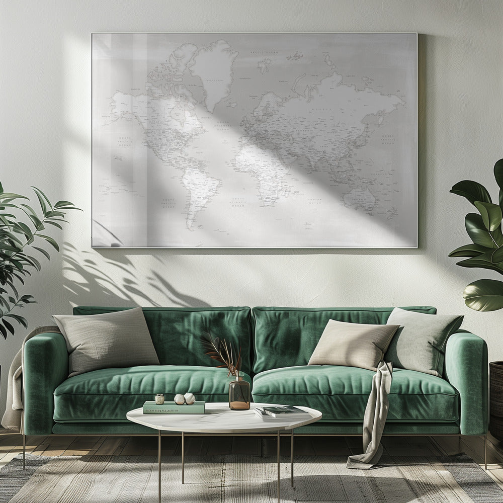 Detailed world map with cities, Maeli neutral | Canvas