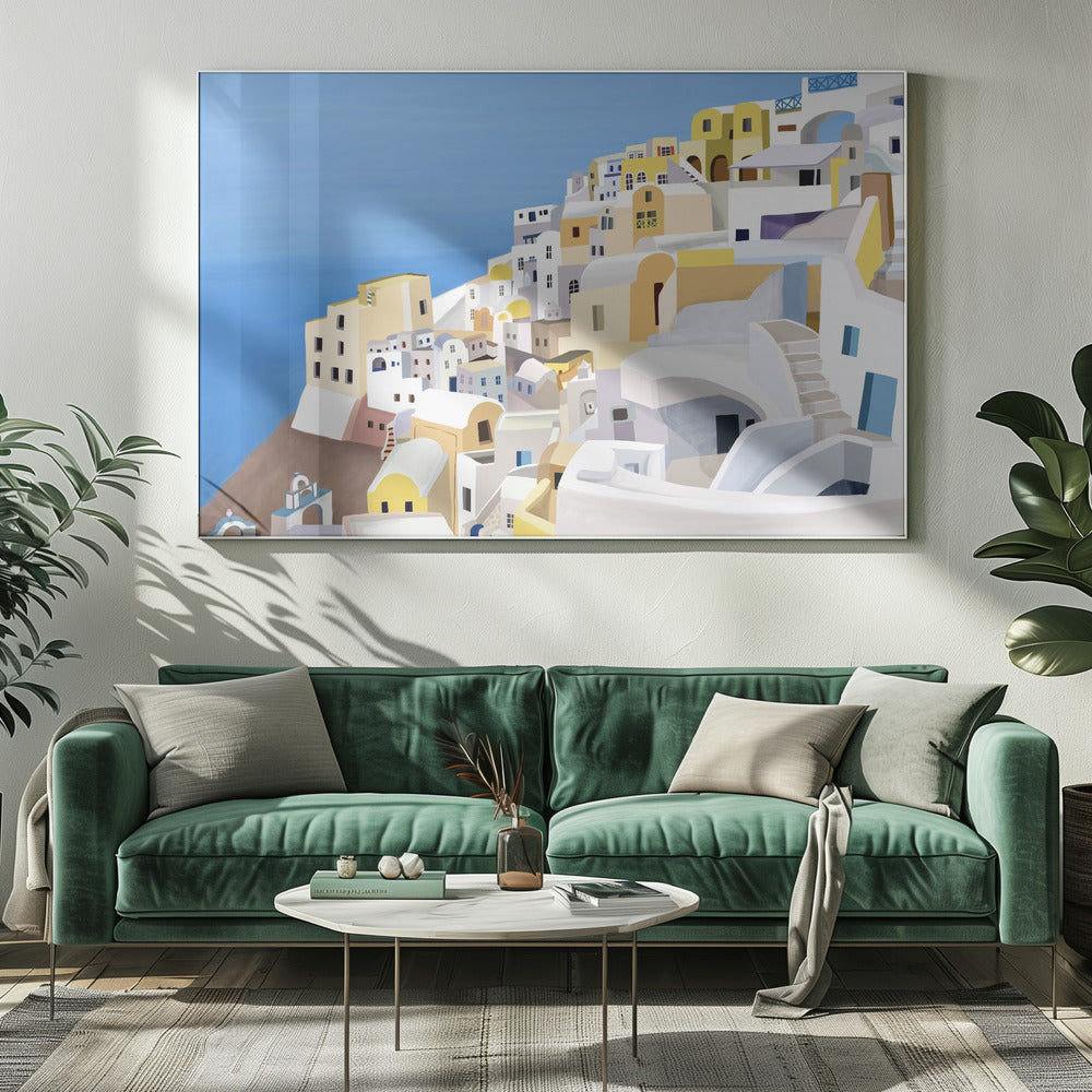 Vista del acantilado de Santorini, Grecia por la artista Carla Daly | Impresiones en Lienzo