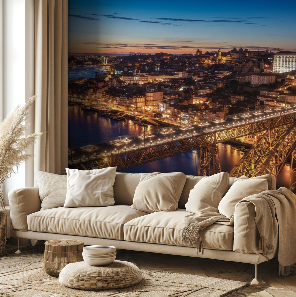 Portugal - Porto Blauw Uur | Fotobehang