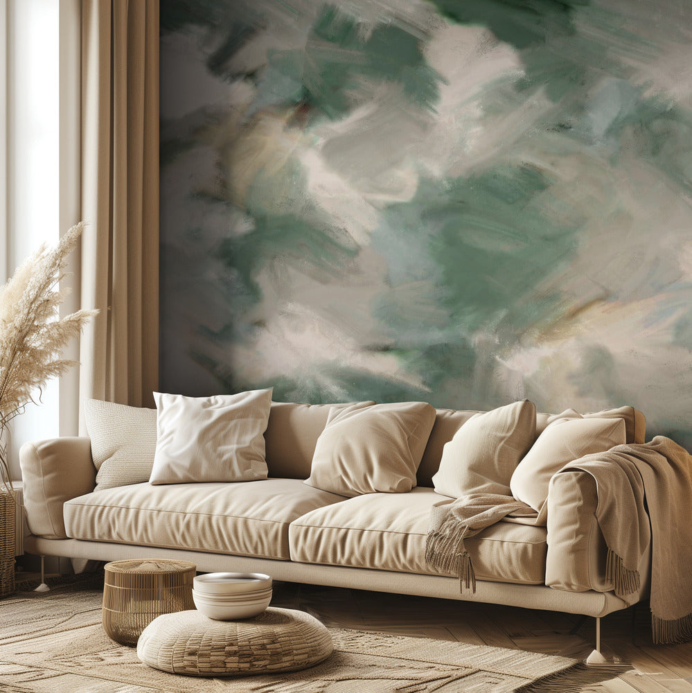 Carré peint vert beige sauvage | Papier Peint Photo