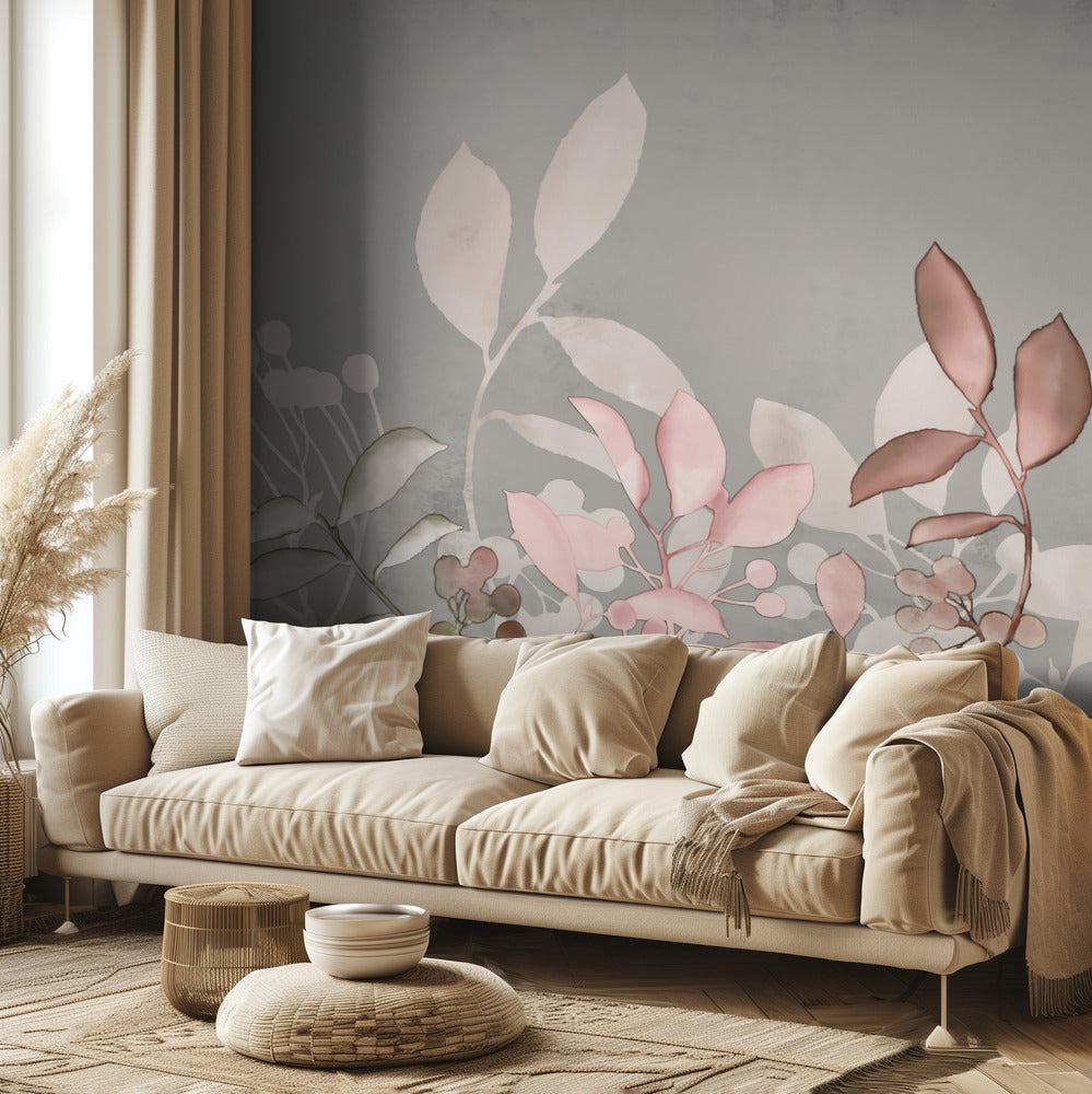 Akvarell Pastell Trädgård Rosa | Fototapet