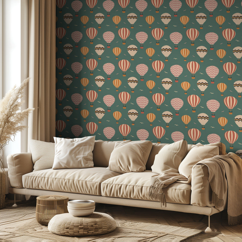 Retro hot air balloon repeat pattern | Wallpaper