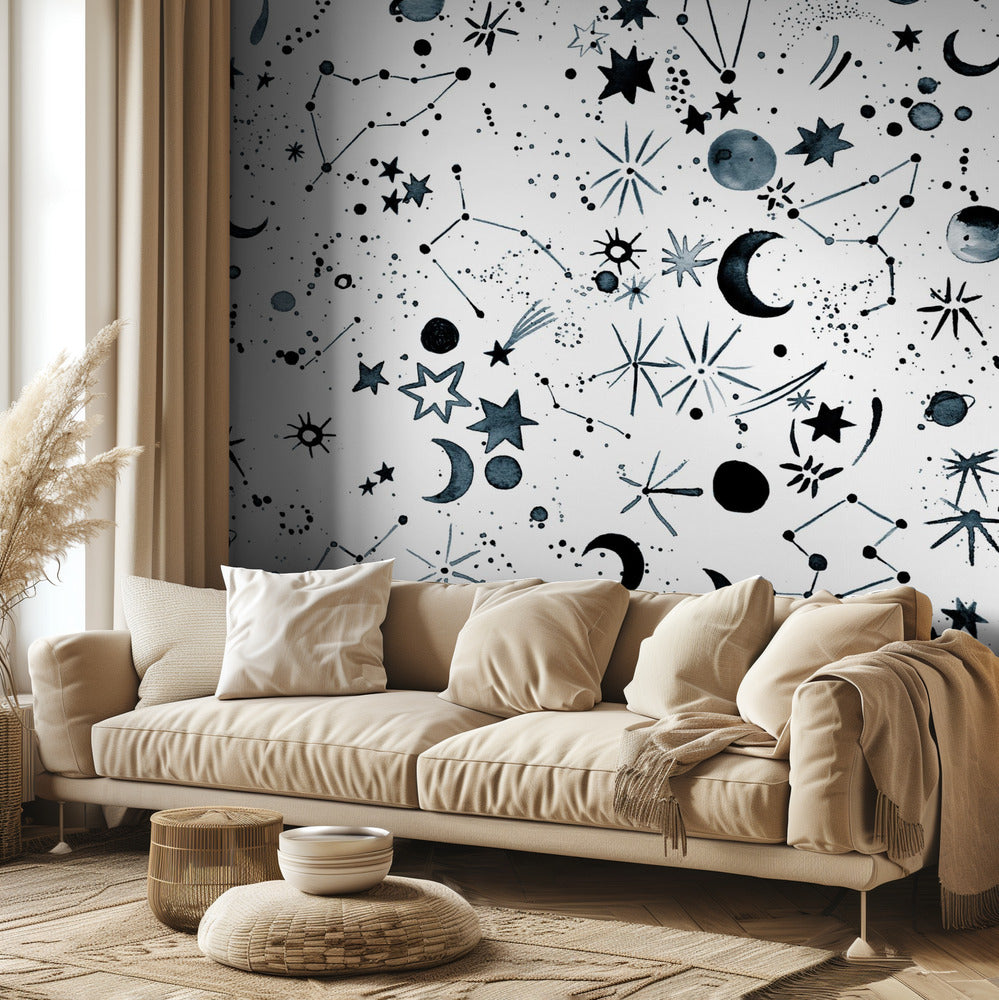 Galaxy Planets Moon White | Wallpaper