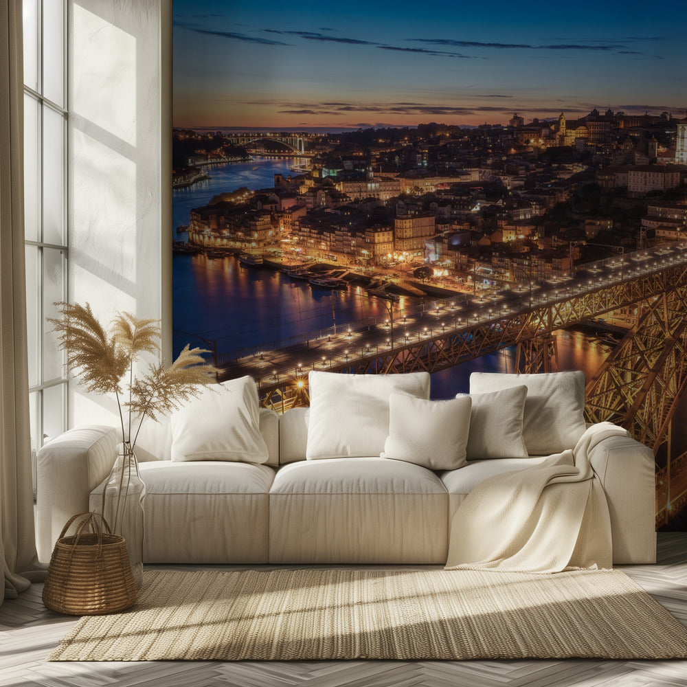 Portugal - Porto Blauw Uur | Fotobehang