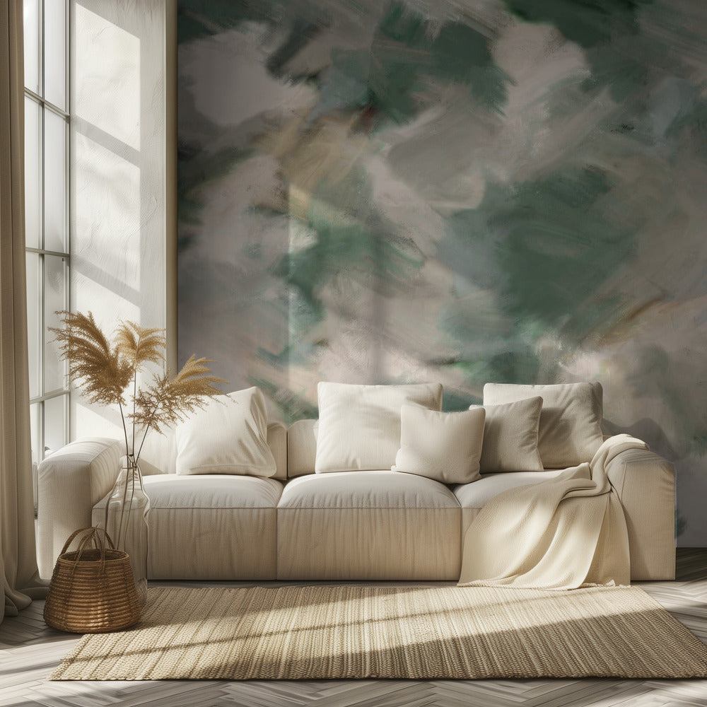 Carré peint vert beige sauvage | Papier Peint Photo