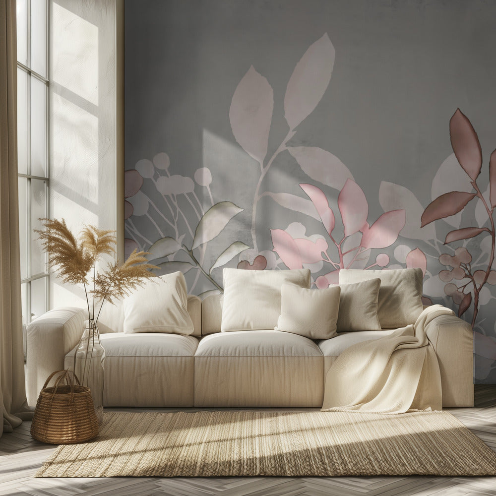 Akvarell Pastell Trädgård Rosa | Fototapet