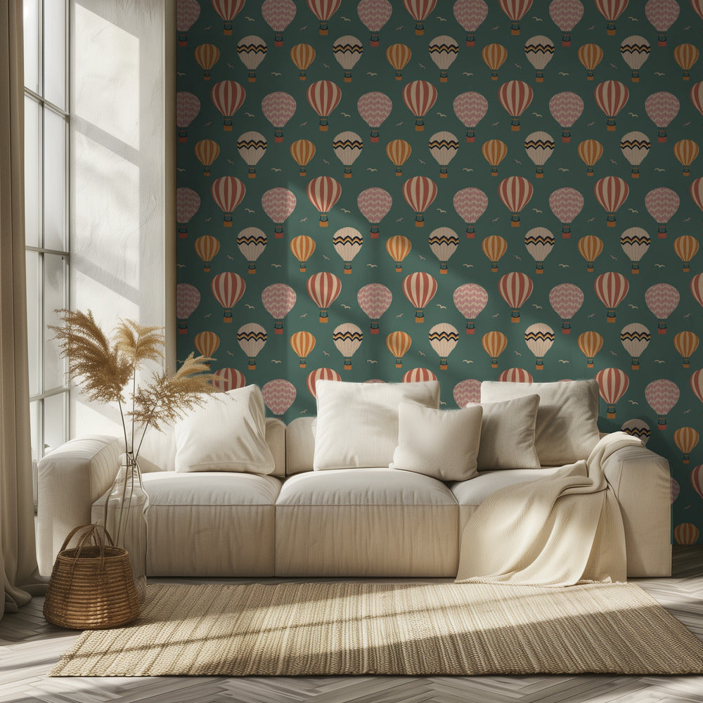 Retro hot air balloon repeat pattern | Wallpaper
