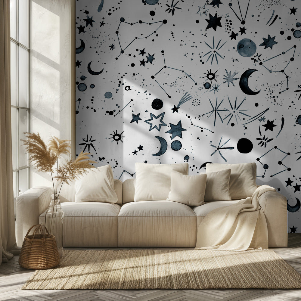 Galaxy Planets Moon White | Wallpaper