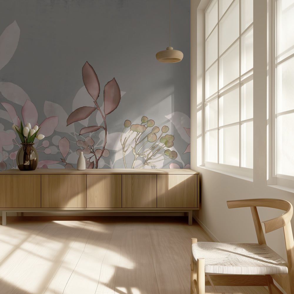 Akvarell Pastell Trädgård Rosa | Fototapet