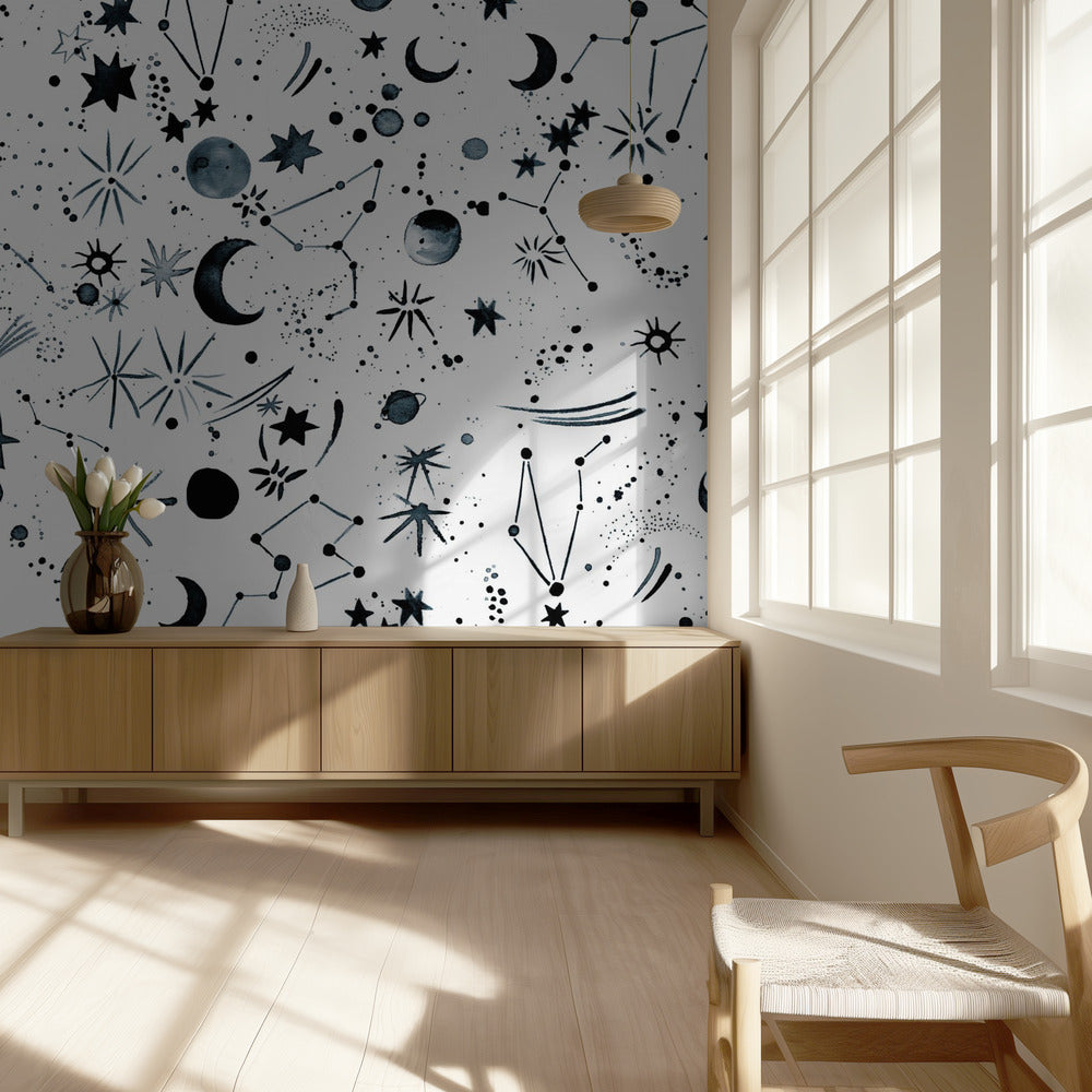 Galaxy Planets Moon White | Wallpaper