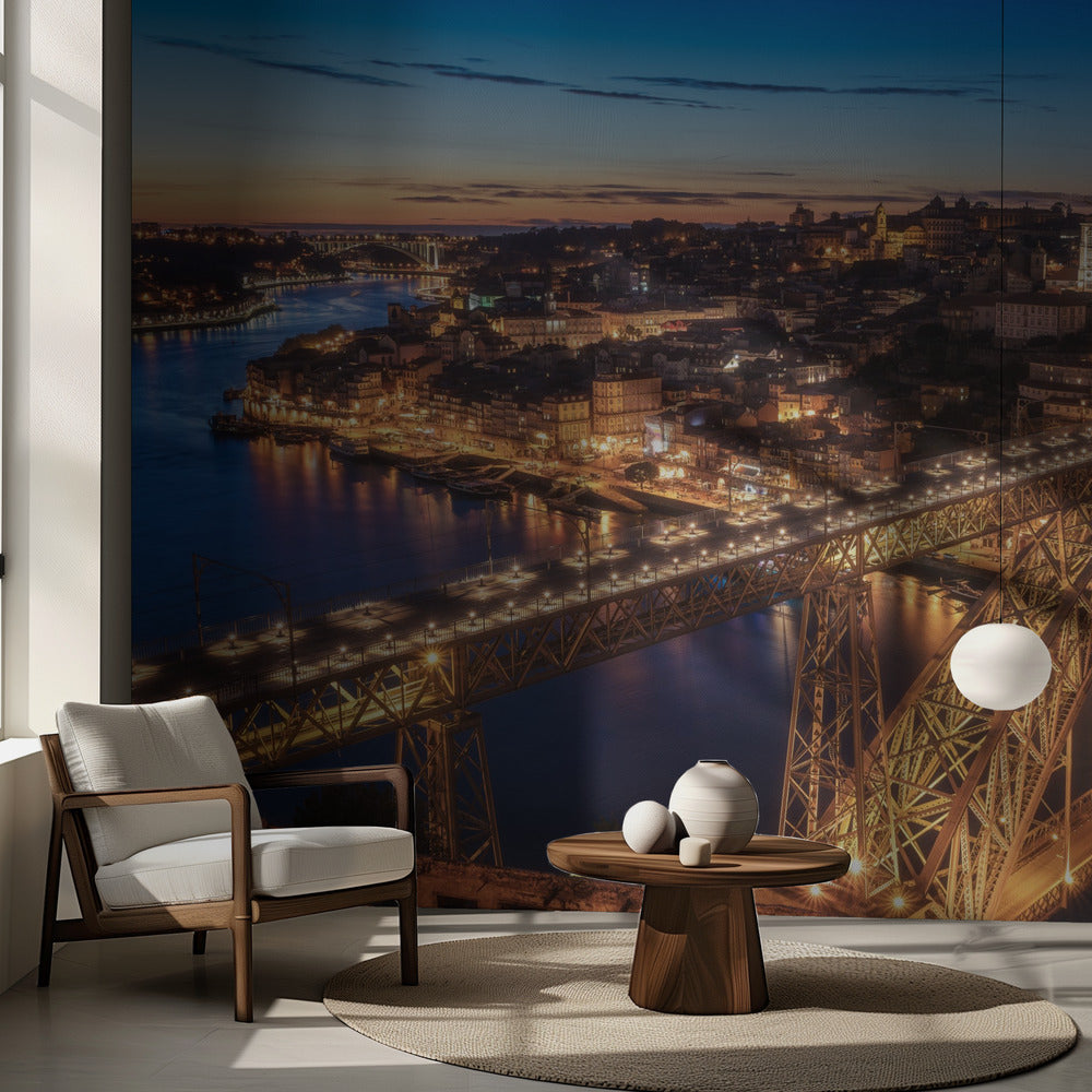 Portugal - Porto Blauw Uur | Fotobehang