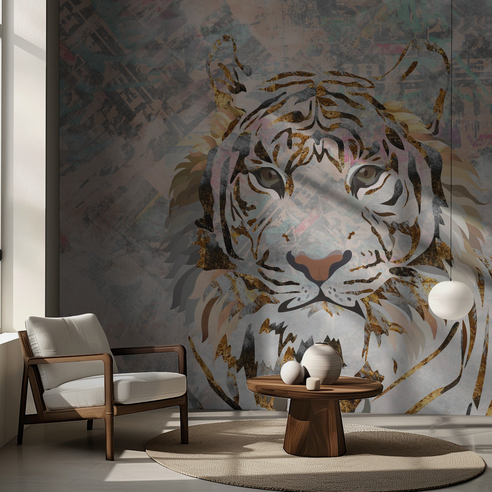 Tiger grumset guld vægmaleri | Fototapeter