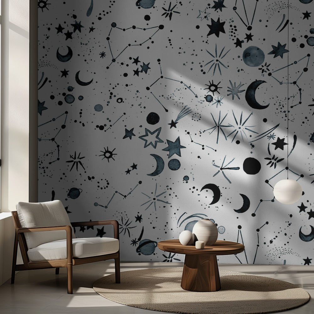 Galaxy Planets Moon White | Wallpaper