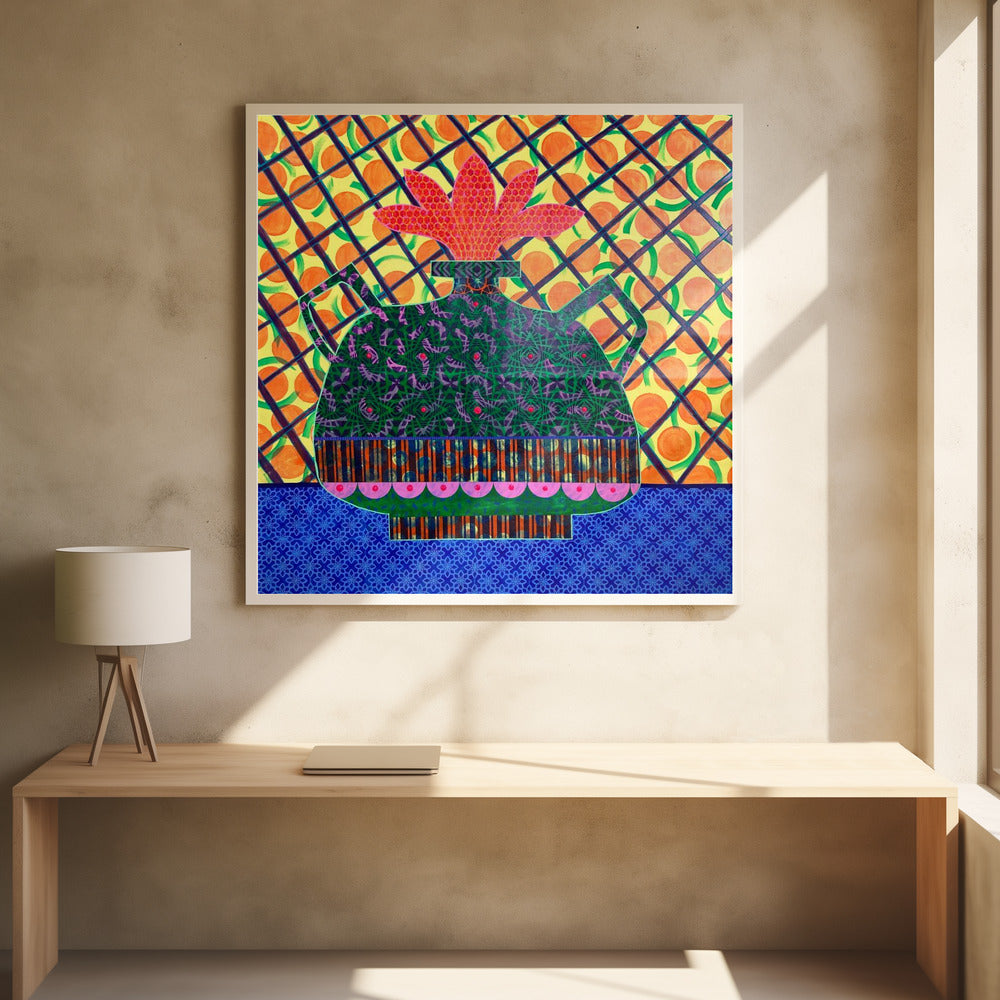 Orangen und Blumenvase | Poster