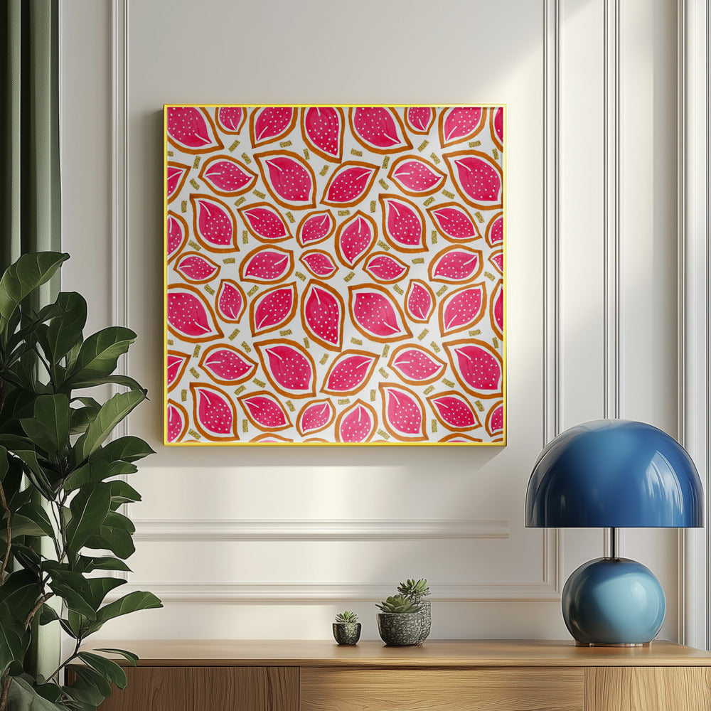 Feuilles éparpillées à paillettes corail à pois | Posters - Affiche Artistique