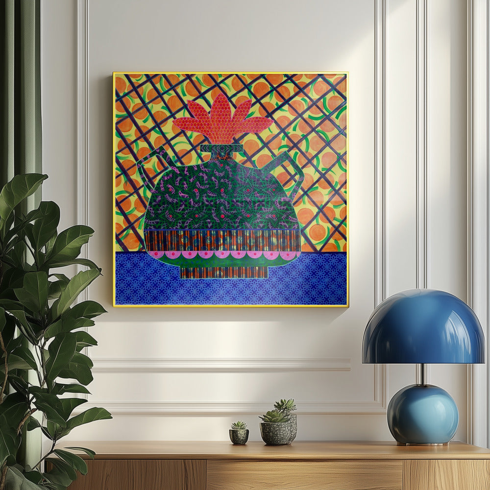 Orangen und Blumenvase | Poster