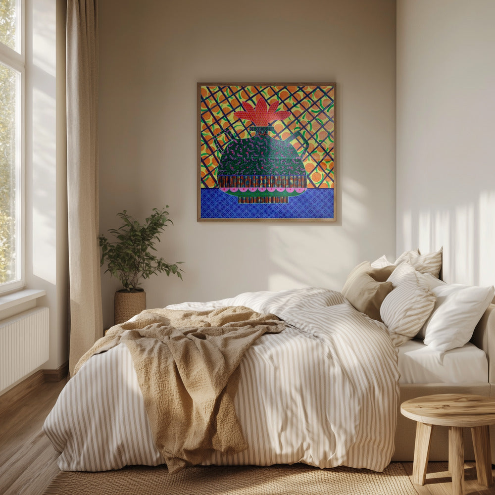 Orangen und Blumenvase | Poster