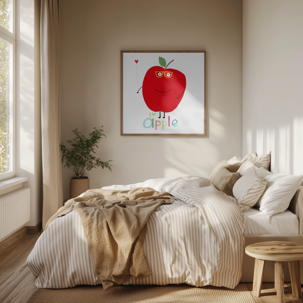 I Love Apple! Happy Apple Holding a Love Heart. | Poster