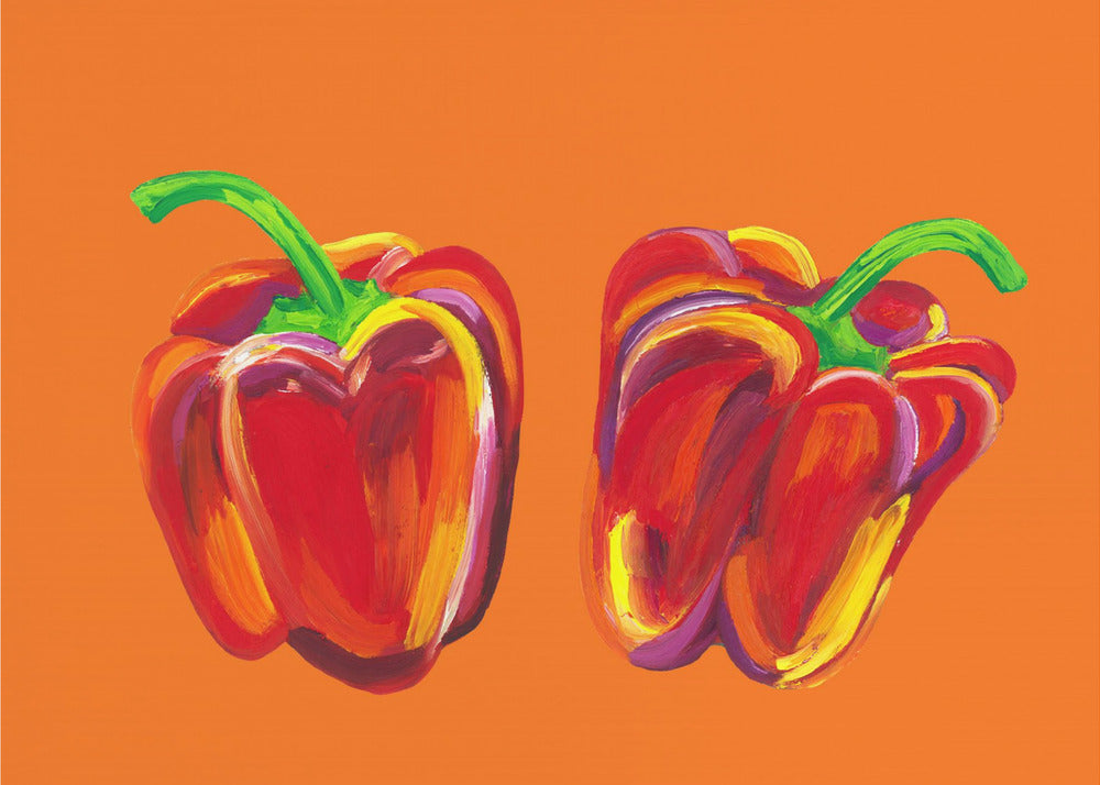 Paprika auf Orange | Poster - Kunstdruck