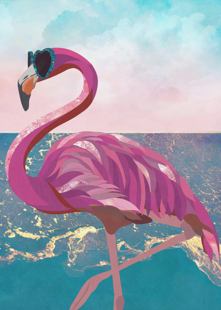 Flamingo va a la playa | Impresiones en Lienzo