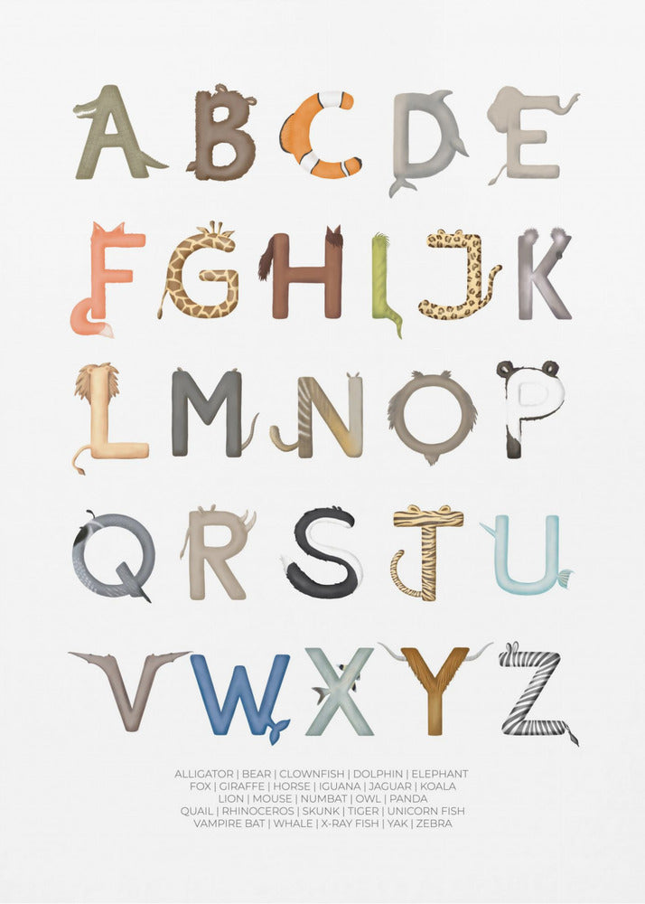 Letras de animales ABC | Impresiones en Lienzo