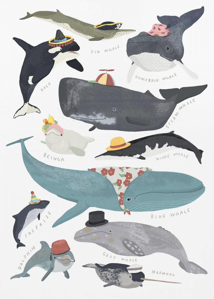 Baleines avec des chapeaux | Tableaux sur Toile