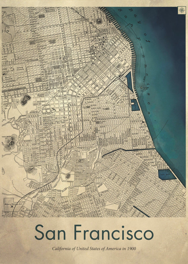 Mapa retro de San Francisco | Impresiones en Lienzo