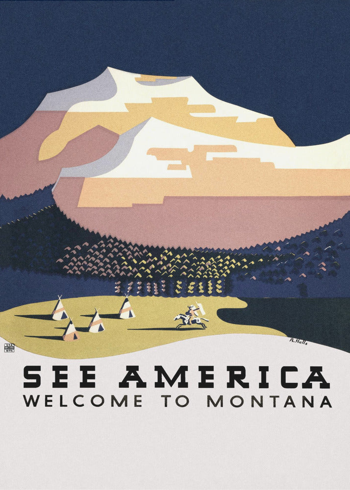 Vea América. Bienvenido a Montana (1936) Viajes Posters - Impresiones de Arte Por Richard Halls | Impresiones en Lienzo