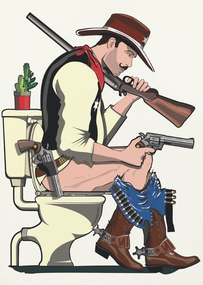 Cowboy aux toilettes | Tableaux sur Toile