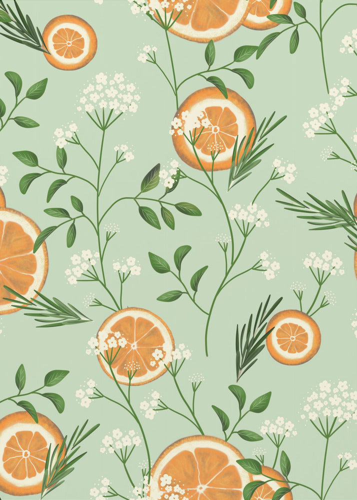 Elderflowers and Oranges Light Green | Poster