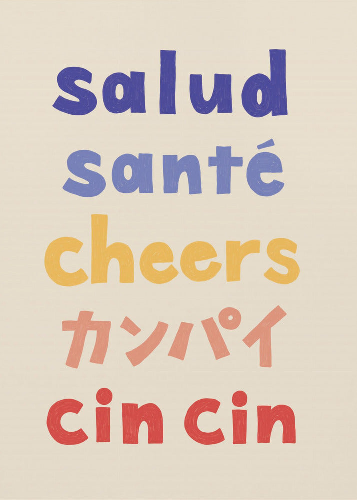 Cheers Typografi - Salud Santé Cheers Kanpai Cin cin | Affisch