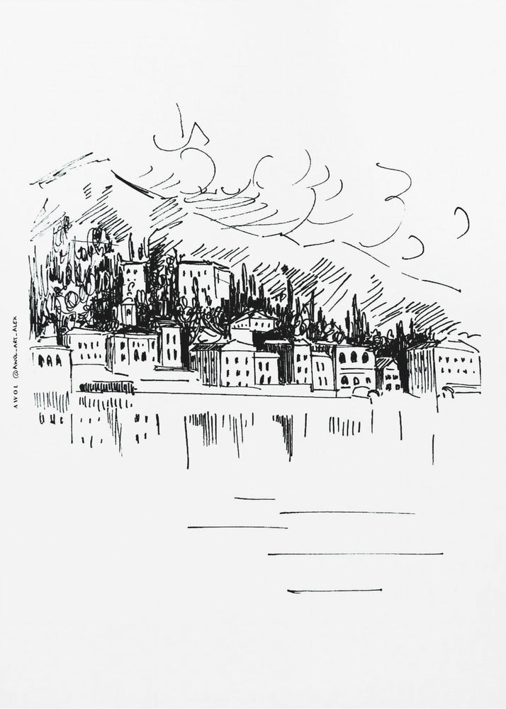 Stampa artistica di paesaggio italiano, disegno del lago di Como e Milano | Stampe su Tela