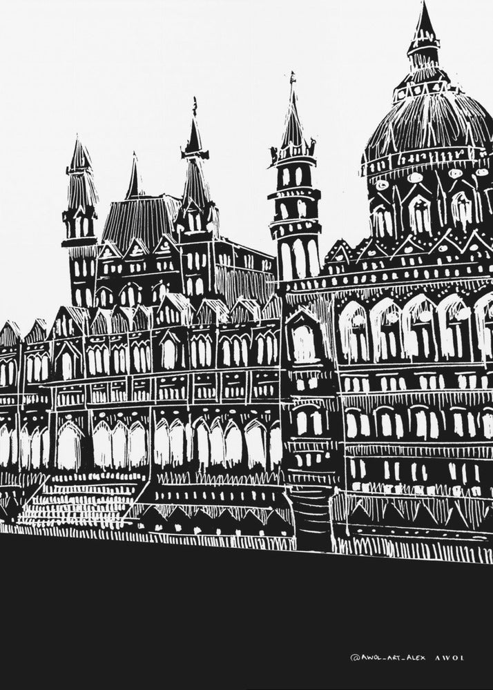 Arte de la ciudad de Budapest, Hungría, dibujo de arquitectura en blanco y negro | Impresiones en Lienzo