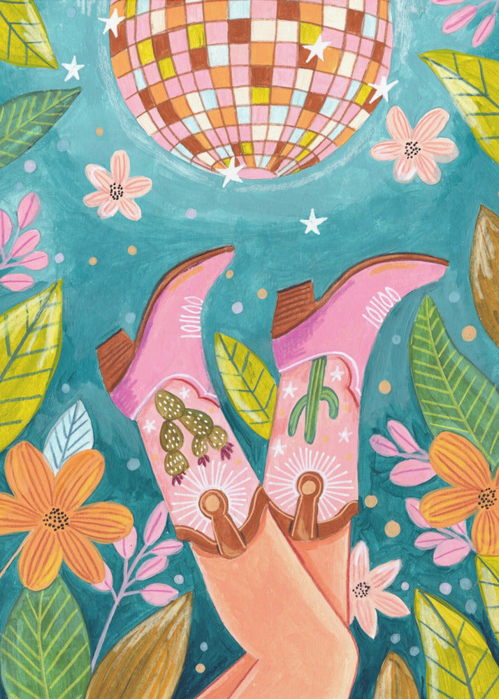Botas de vaquero y bola de discoteca | Posters - Impresiones de Arte