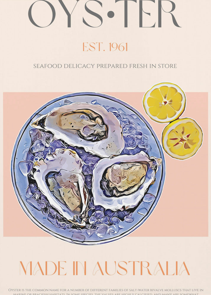 Fresh Oysters with Lemon Slices | Poster