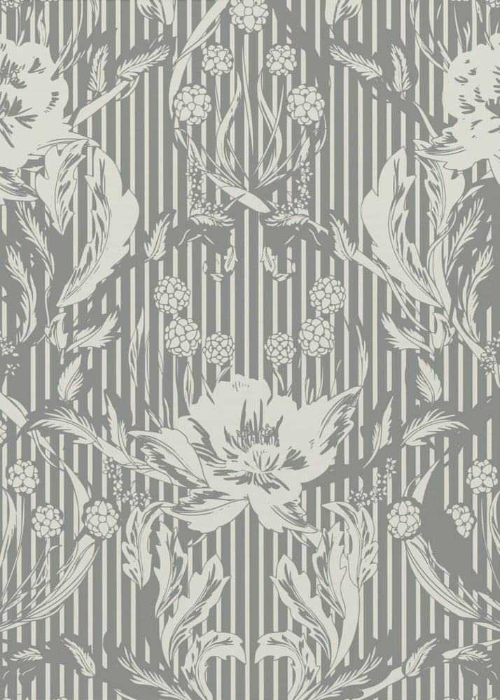 Floral Heritage Morris monochrome stripes grey pattern | Poster