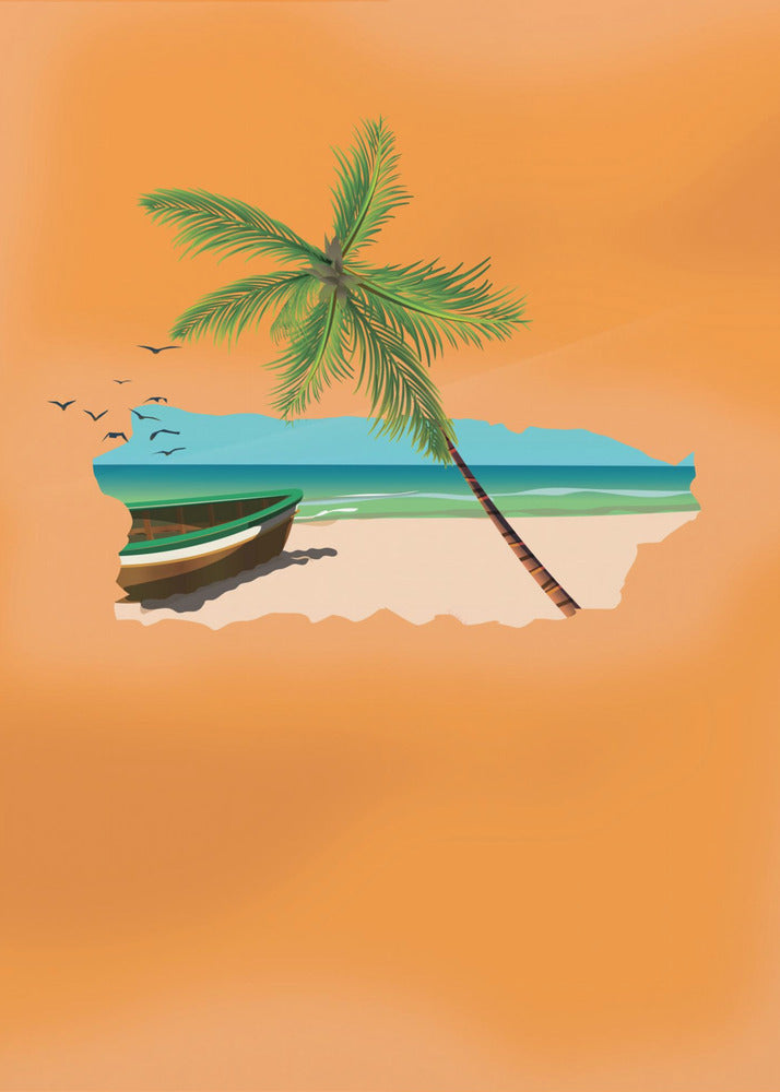 Tropical Beach Scene With A Palm Tree | Canvas