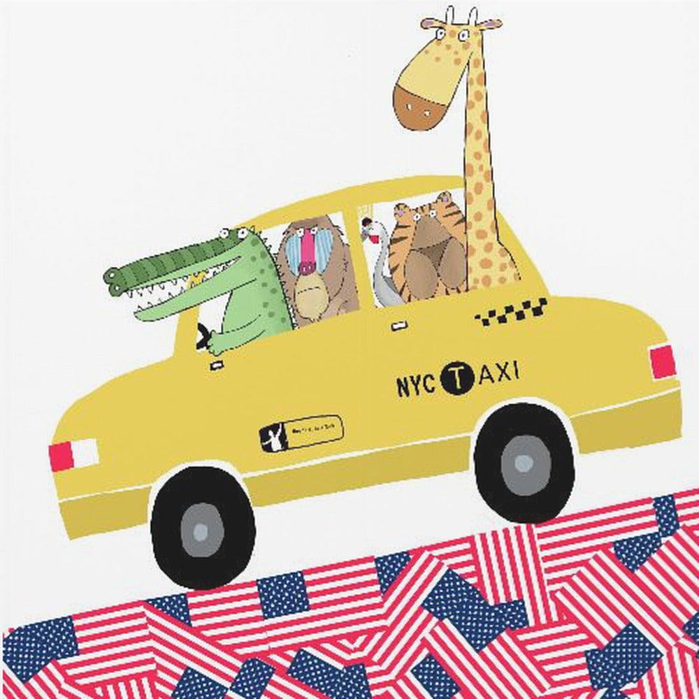 Animales divertidos en un taxi amarillo de Nueva York por la artista Carla Daly | Impresiones en Lienzo