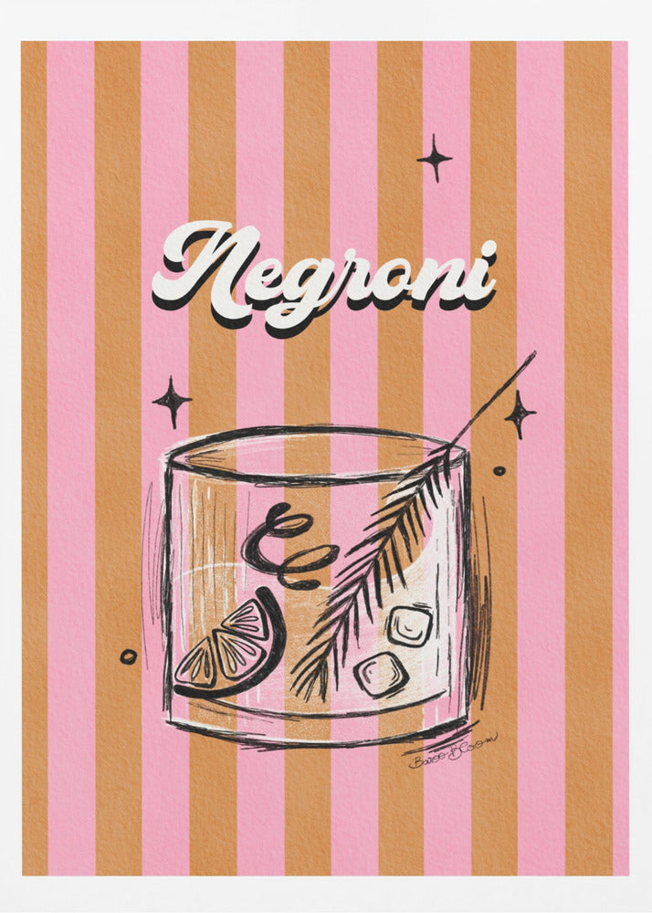 Negroni Drink on Stripes | Poster