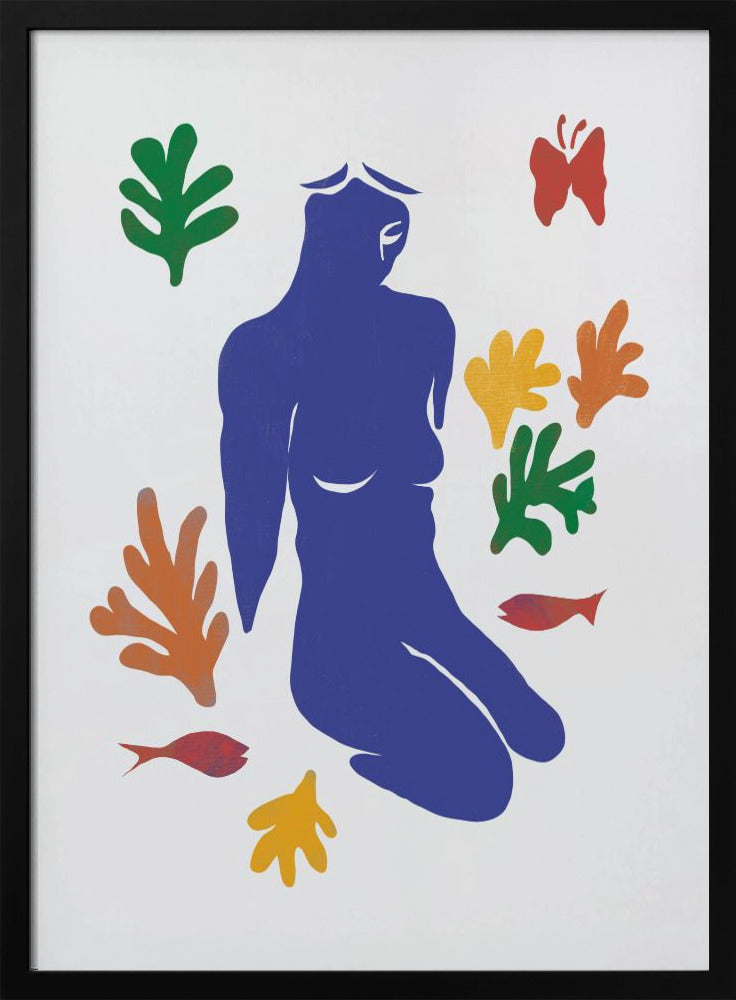 Blue Silhouette of a Kneeling Figure | Poster