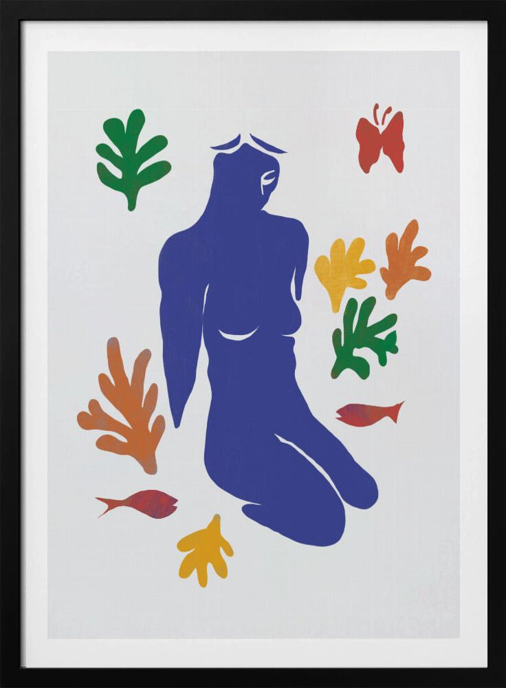Blue Silhouette of a Kneeling Figure | Poster