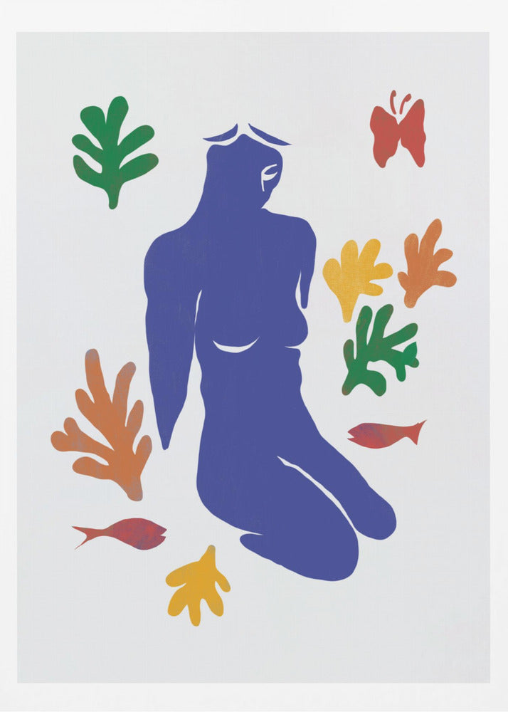 Blue Silhouette of a Kneeling Figure | Poster