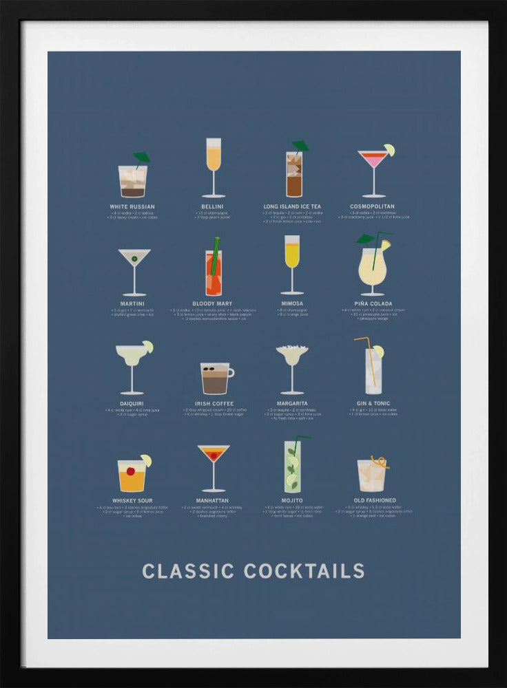 Klassische Cocktails Poster blau | Poster