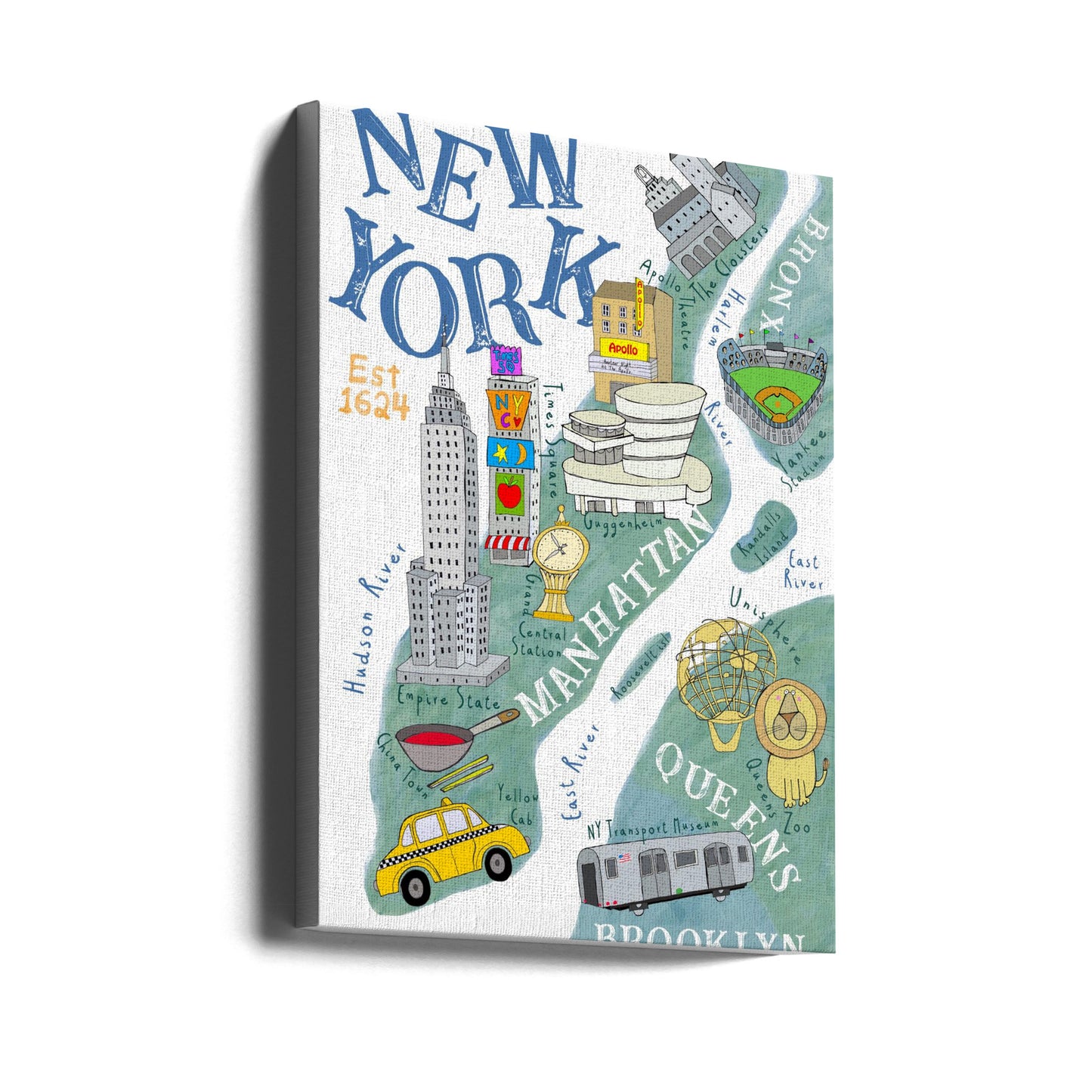Geïllustreerde kaart van New York door kunstenaar Carla Daly | Canvasprints