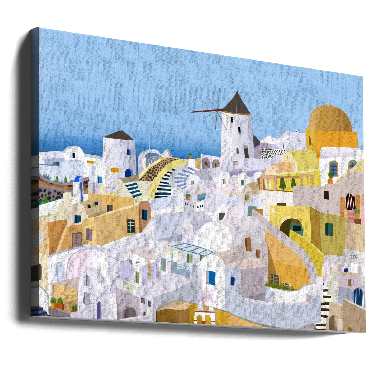 Santorini, edificios griegos amarillos y blancos de la artista Carla Daly | Impresiones en Lienzo