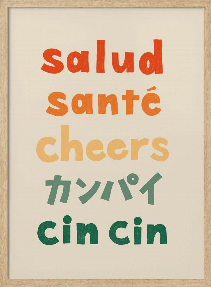 Tipografía Cheers - Salud Salud Cheers Kanpai Cin cin | Posters  - Impresiones de Arte