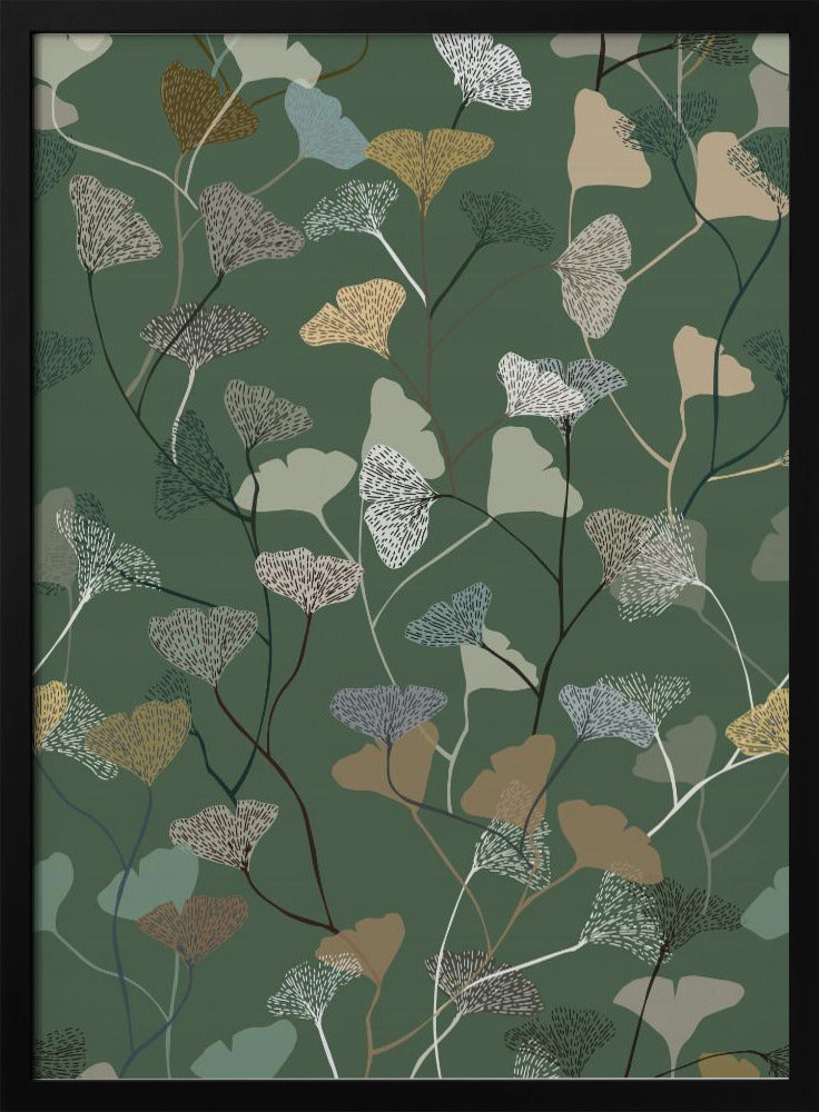 Ginkgo Leaves moss green pattern | Poster