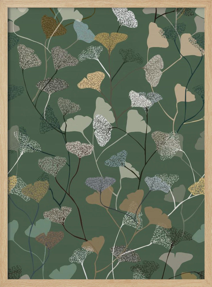 Ginkgo Leaves moss green pattern | Poster