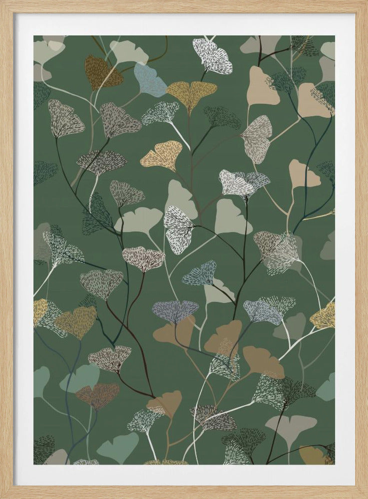 Ginkgo Leaves moss green pattern | Poster