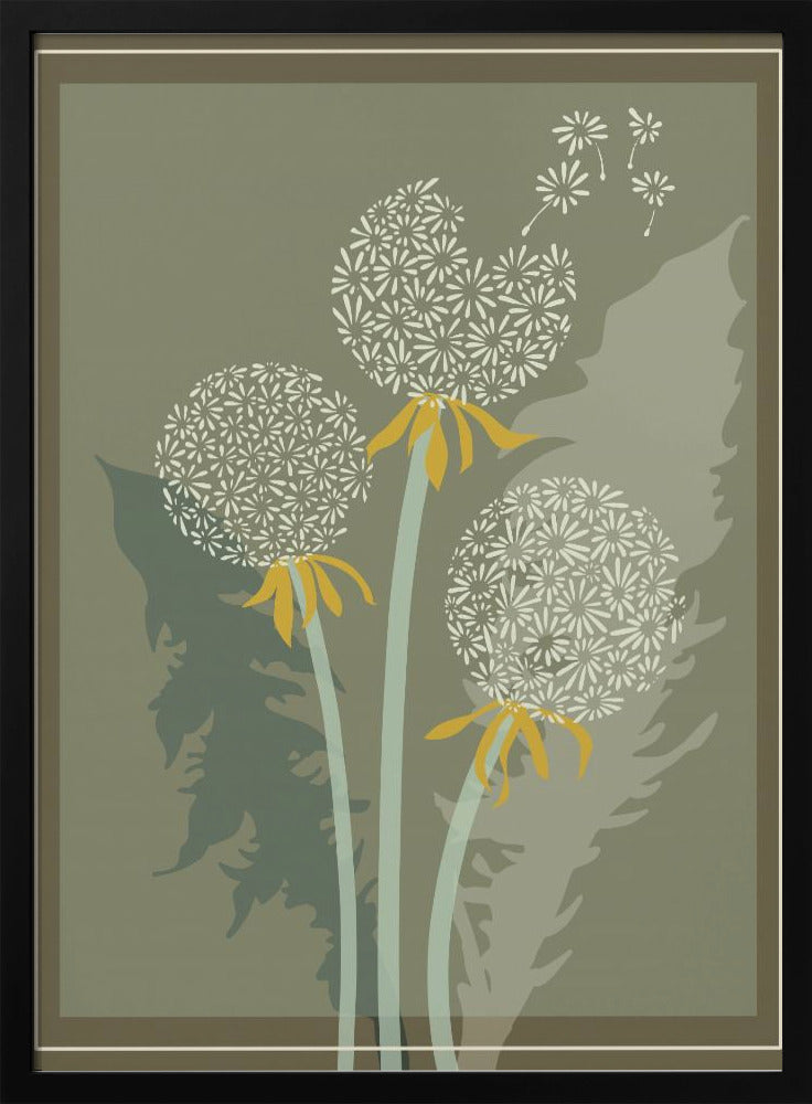 mellow anticipation Dandelion seeds moss green | Poster